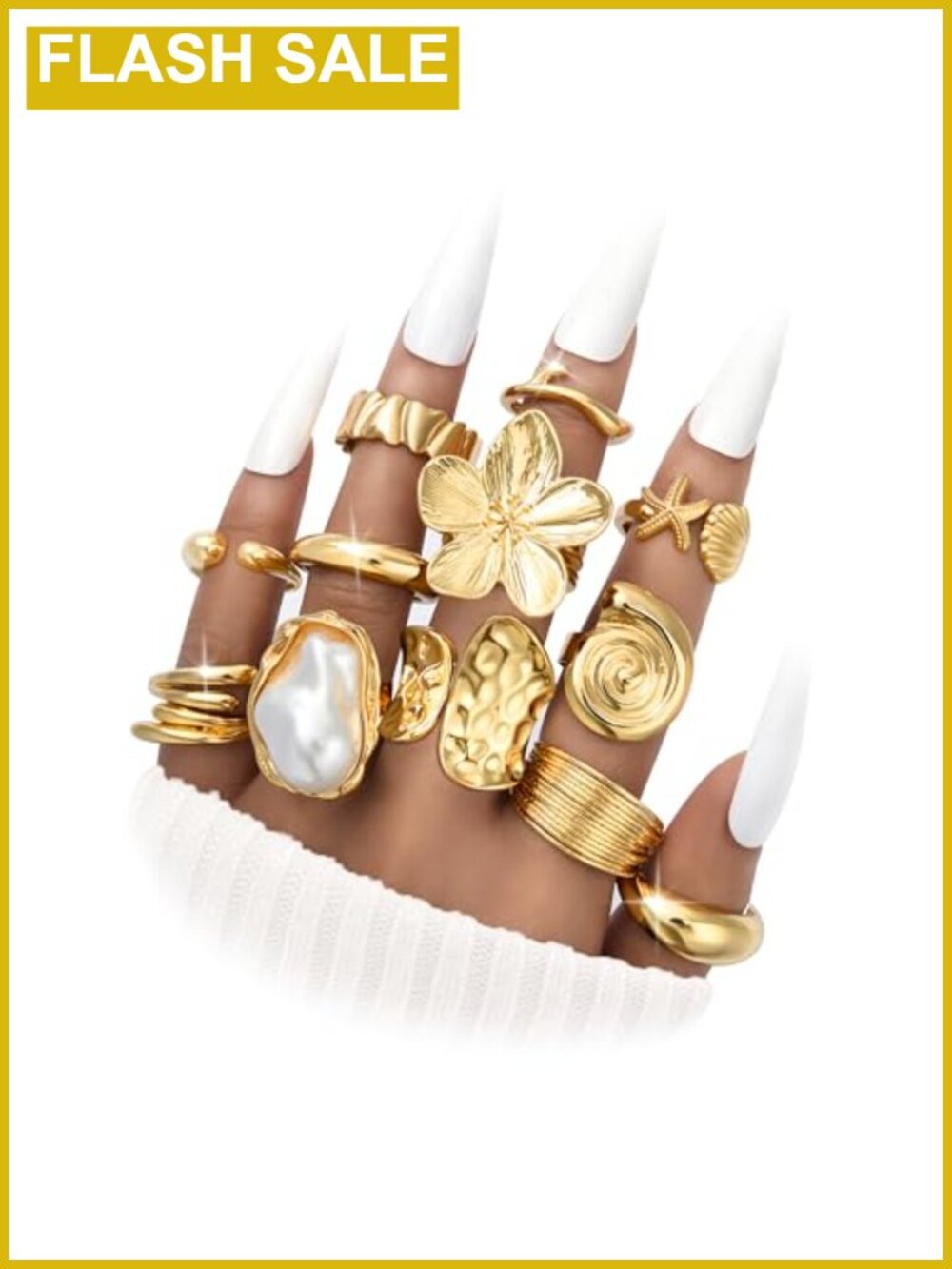 Chunky Gold Plated Rings for Women Statement Flower Ring Set